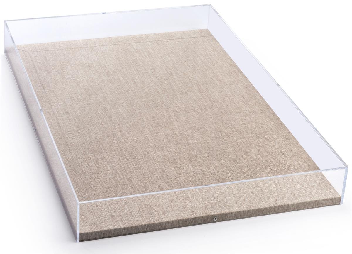 Displays2go, Acrylic Museum Vitrine, Plywood, Acrylic and Linen Construction – Clear, Tan Linen (DCAWEC2030)
