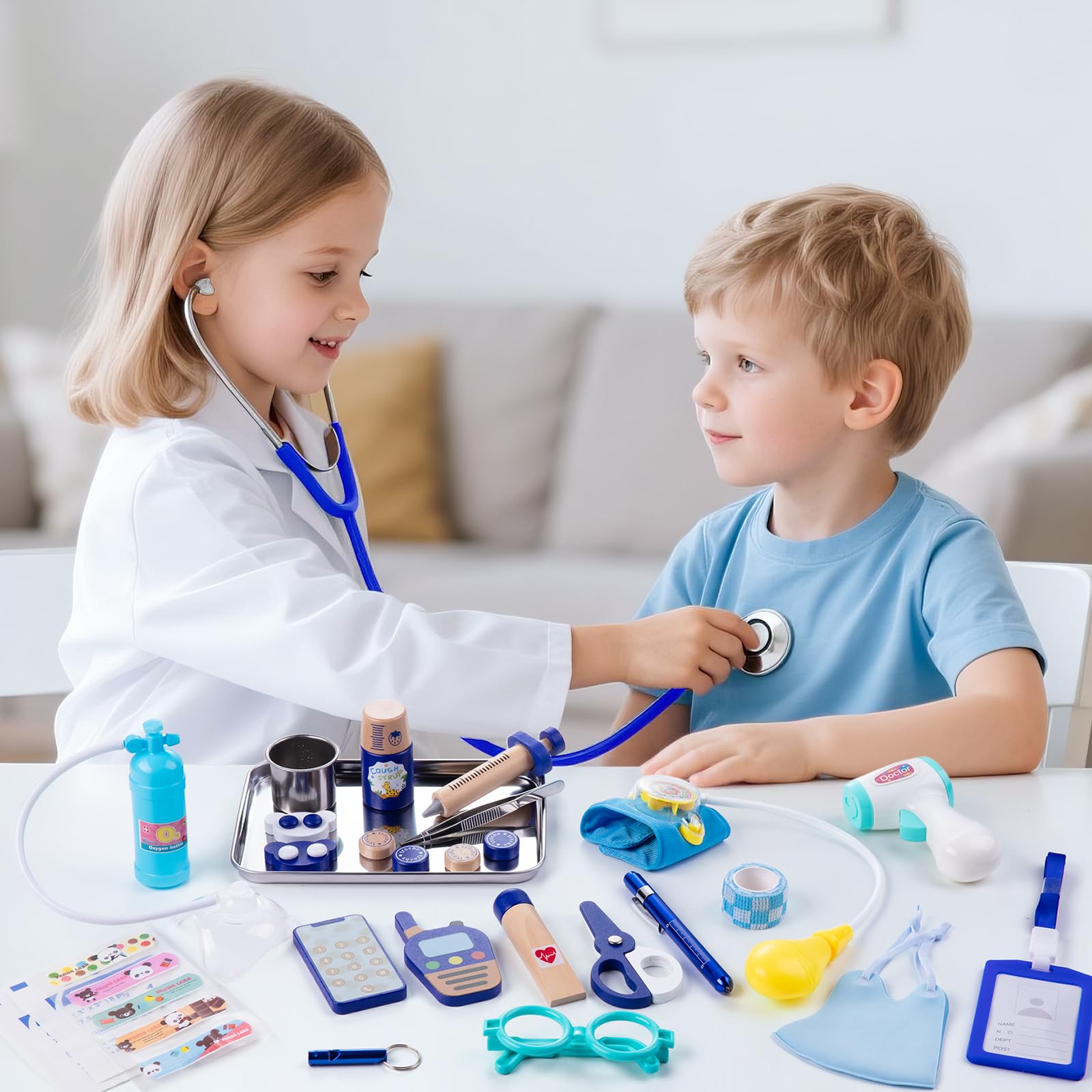 EFO SHM Valigetta Dottore Bambini, Kit Dottoressa Bambina con Vero Stetoscopio, Camice da Medico e Borsa da Medico Portatile, Regalo dai 3 Anni in Su