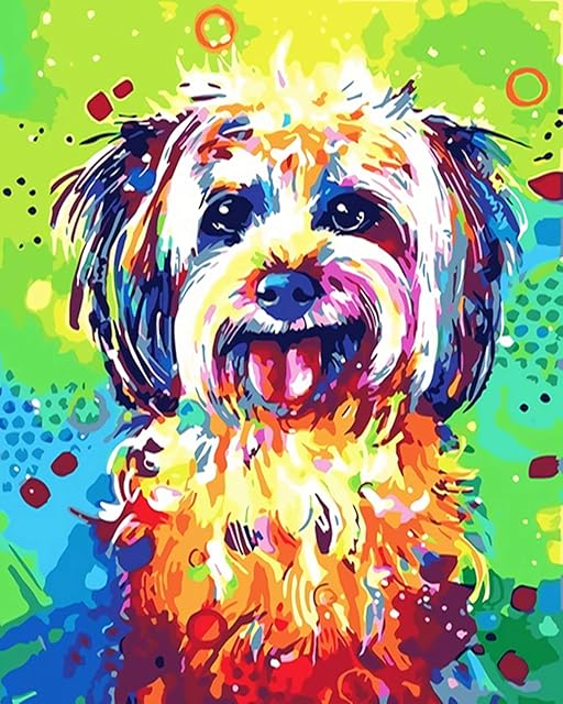 HKLIOPU DIY Paint by Numbers for Adults Beginner-Canvas Oil Painting Kit for Kids and Adults-Suitable for Bedroom Office- Arts Craft for Home Wall Decor-16x20 Inch-Cute Puppy-Without Frame