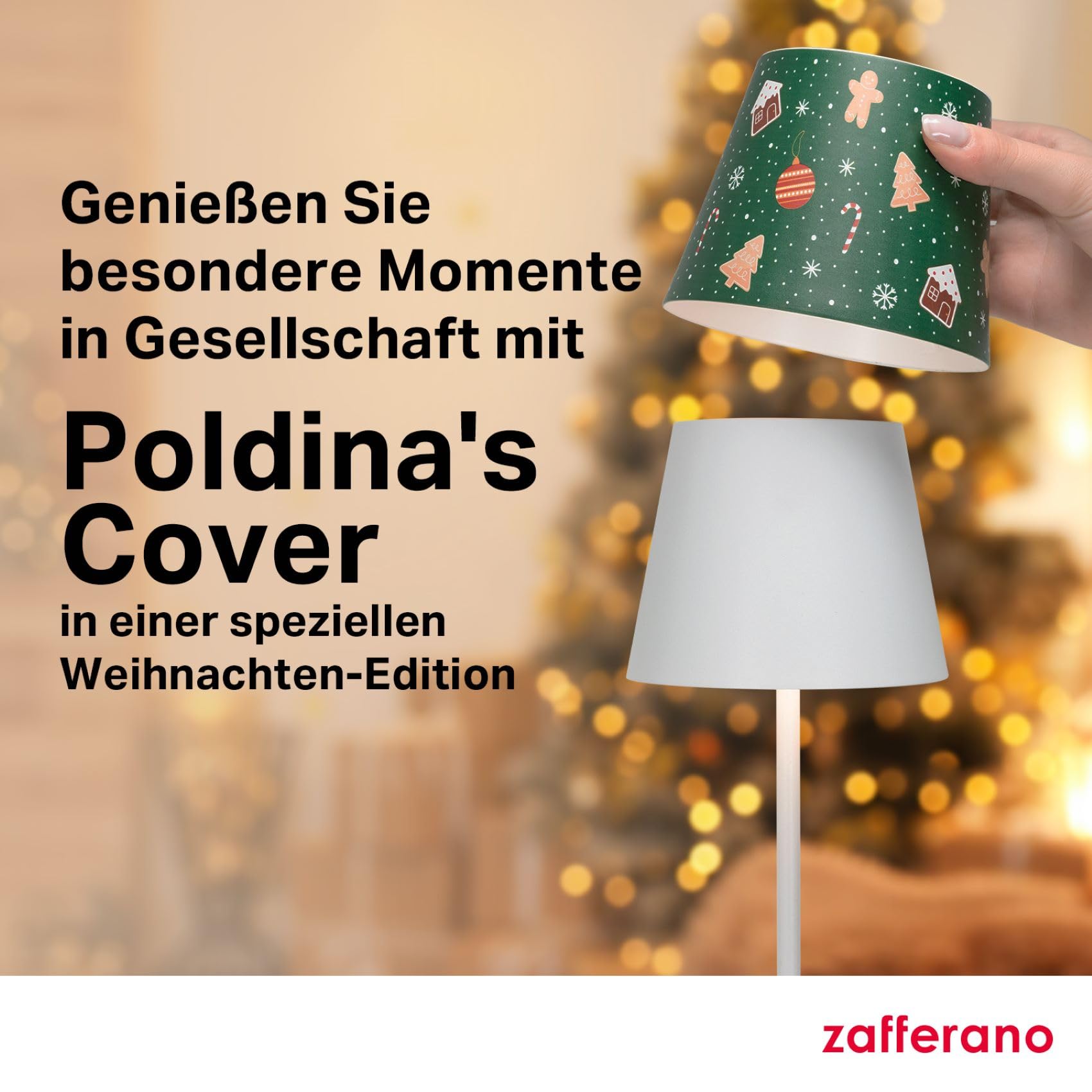 Zafferano, Poldina Pro Lampe mit Cover, Kabellose, Wiederaufladbare Tischlampe mit Touch Control, Auch für den Außenbereich Geeignet, Dimmer, 2200-3000 K, Höhe 38 cm, Weiß - Weihnachts-Süßigkeiten