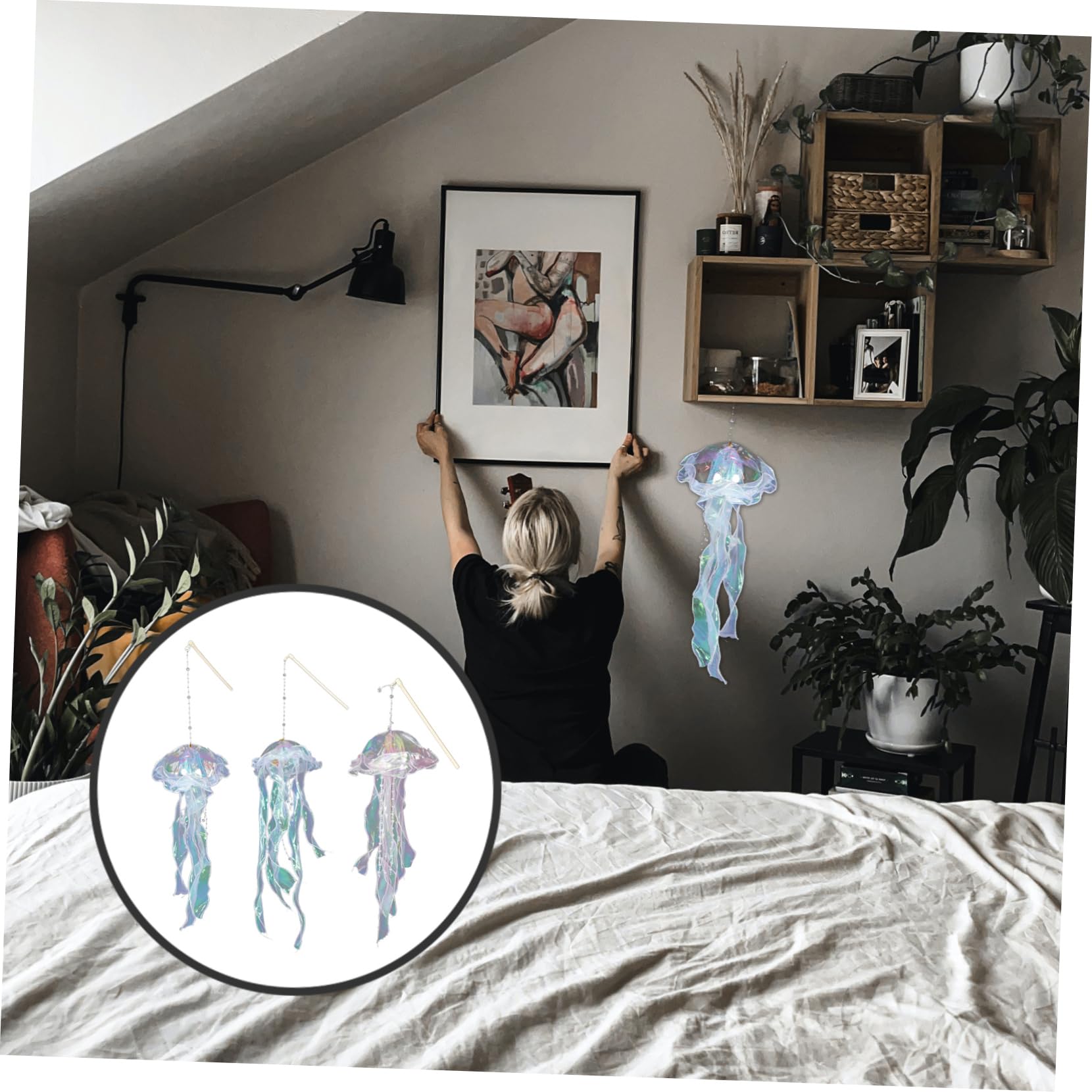 Happyyami 3Pcs Portable Decorative Jellyfish Lantern Light Night Light for Bedroom and Mermaid Theme Decor Enhances Atmosphere for Festivals and Parties