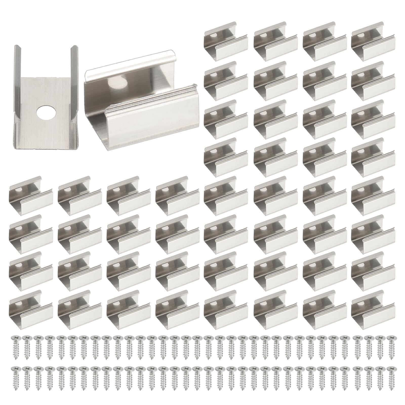 PATIKIL LED Strip Clips, 70pcs Stainless Steel Mounting Brackets Fixing Clip Clamp Support Holder with Screws for 13mm LED Strip Lighting Cable