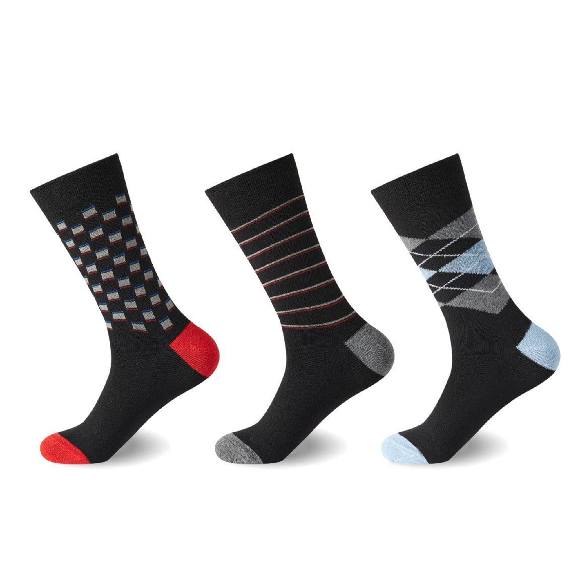 Velvetio Men's Argyle Stripe 12 Piece Diabetic Flexitop Socks, Loose Top Argyle Stripe Pattern Non-Elastic Socks, Soft Grip 100% Cotton Casual Wear Sock, Uk 6-11, Eur 39-45