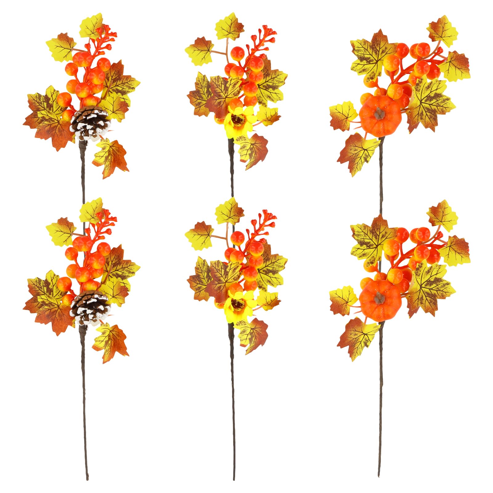 Lot De 6 Branches D'érable Artificielles En Forme De Citrouille - Décoration Automne Orange Pour Vase Ou Cuisine