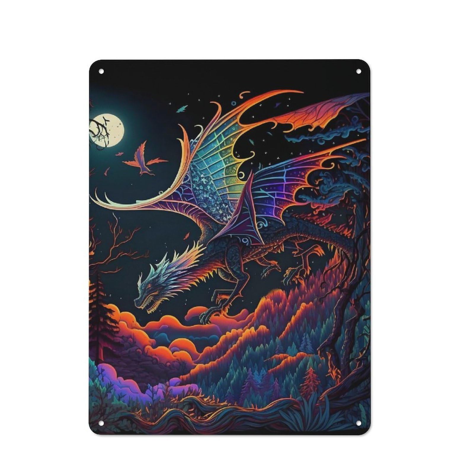 Junmoney Flying Dragon Neon Tin Wall Plaque 40X30cm With For Man Cave Or Games Room, A Housewarming Gift For Leisure-Room Decor Enthusiasts