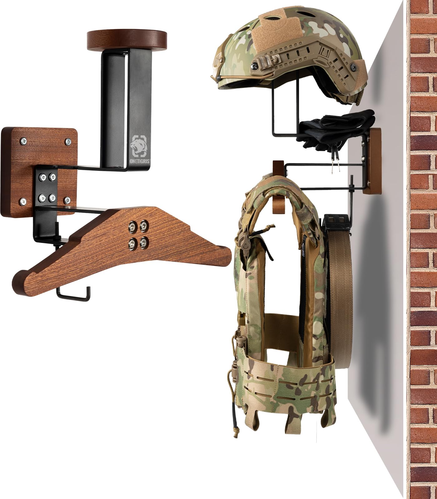 OneTigris Motorcycle Helmet Stand Wall Mount, Heavy-Duty Helmet & Jacket Hanger