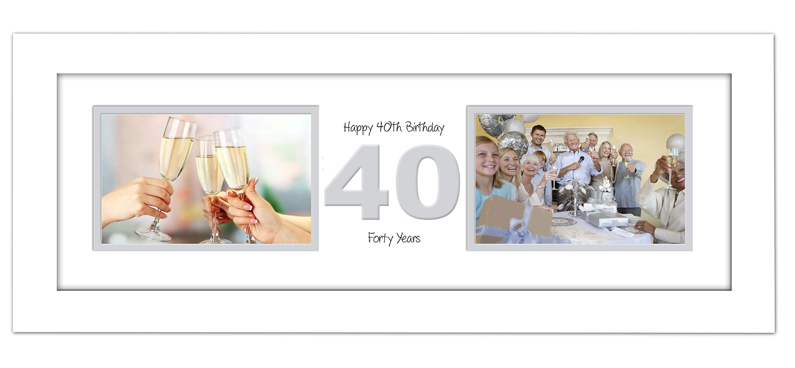 Photos In A Word White Finish Frame White Mount Grey Inside 40Th Birthday Photo Frame Fortieth Gift Takes Two 6”X4” Landscape Photos 1224A (White Finish Frame White Mount Grey Inside)