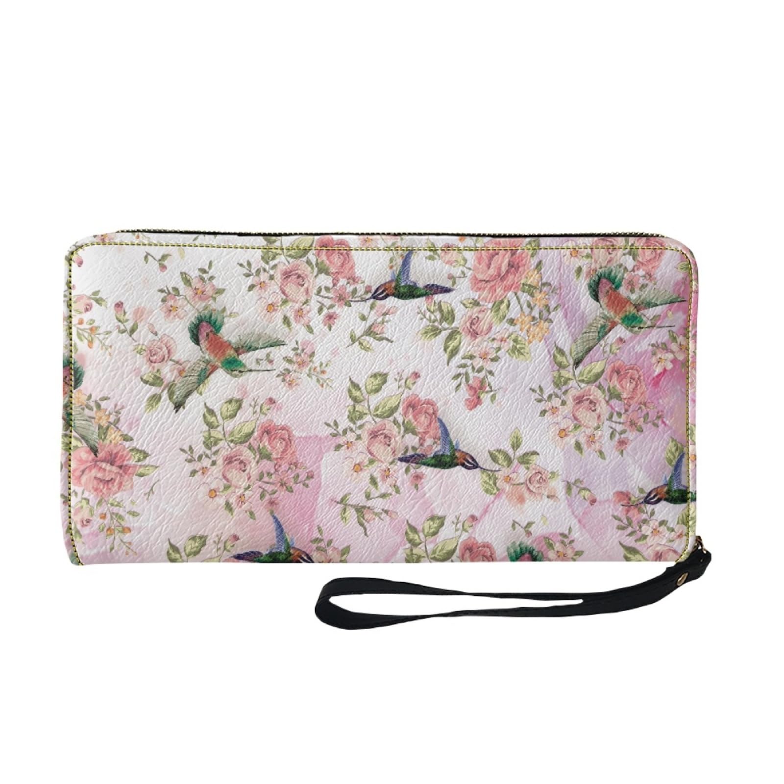Portafoglio Donna Portamonete Porta Carte di Credito Donna Uomo Wallet | Portafogli con Zip e Cinturino da Polso Leggero Durabile Portatile,Impermeabile Cuoio,Fiori Rosa 11x20cm/3 Unità