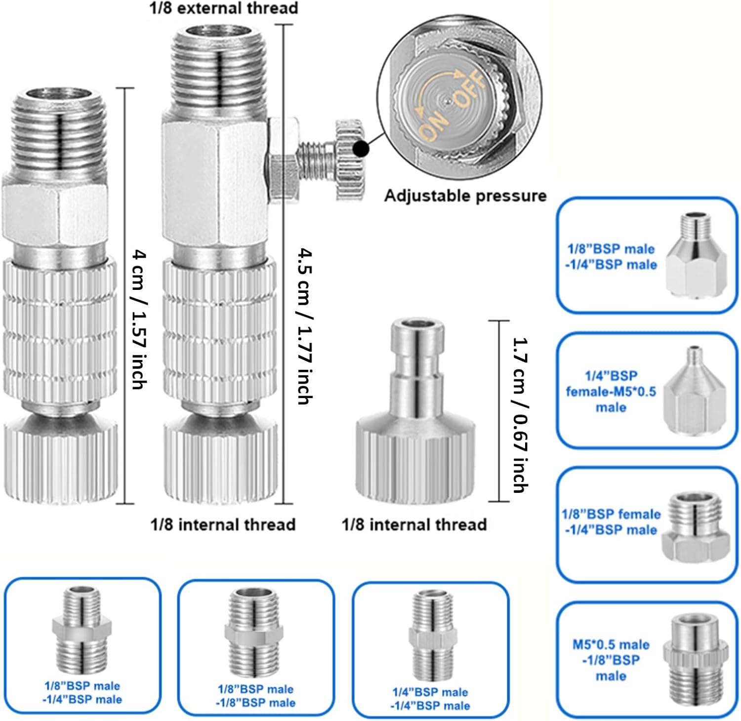 16 Pcs Airbrush Adapter Set, 1/8 and 1/4 Inch Male/Female Connectors, Quick Disconnect