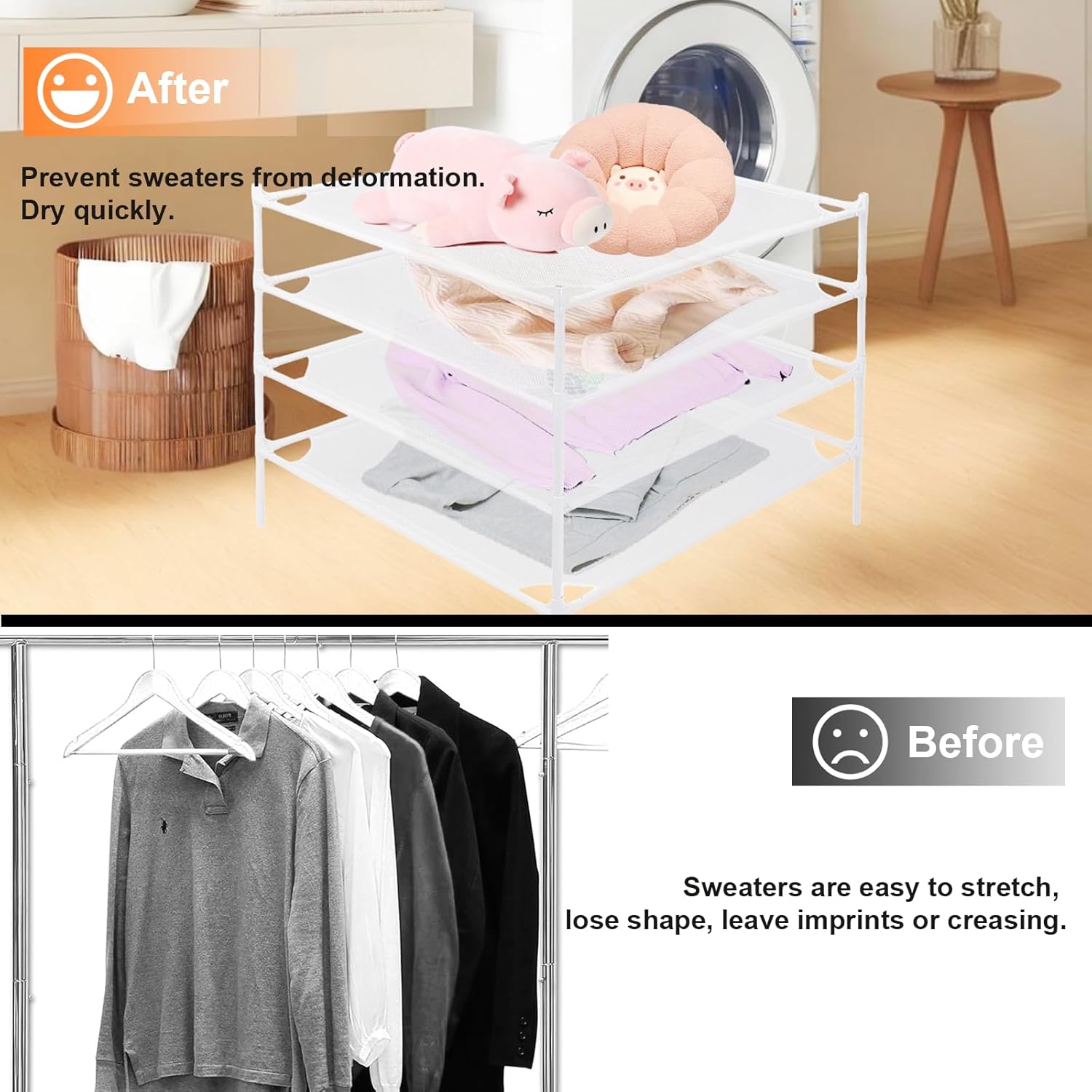 Sweater Drying Rack, 4-Layer Clothes Drying Rack Flat Mesh Drying Rack Clothing Stackable Laundry Drying Rack for Sweaters Socks Toys Indoor&Outdoor Use