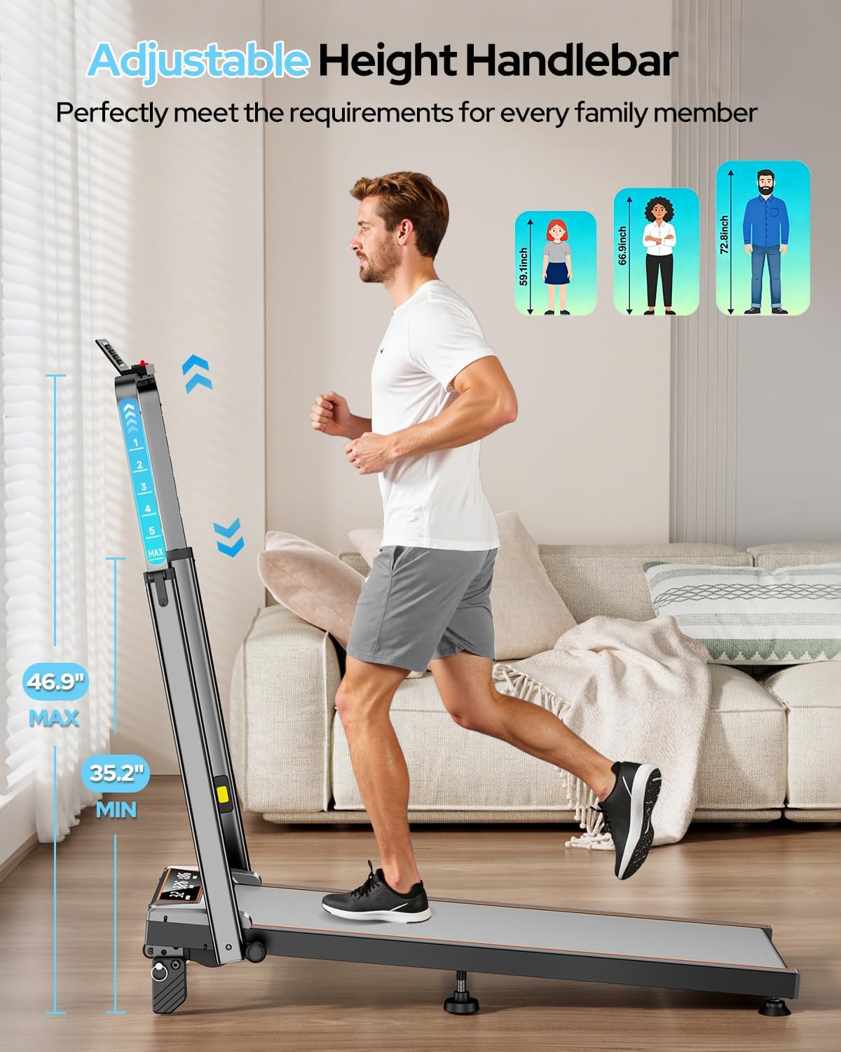 Image showing a person adjusting the height of the treadmill's handlebar.