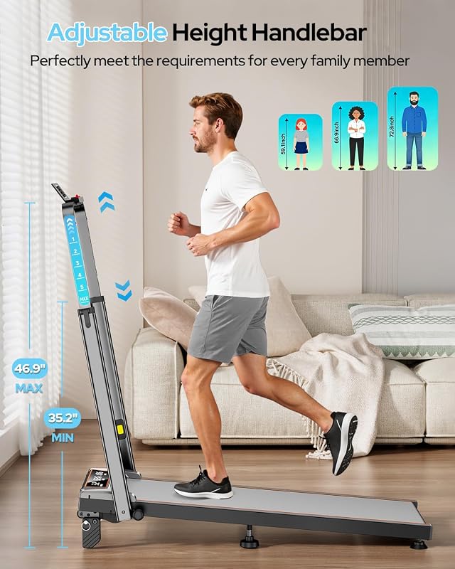 Walking Pad Treadmill with 12% Incline & Handle Bar Height Adjustable, One-click MUTE Walking Pad with Incline 3 Level, 3.5HP Foldable Walking Pad Treadmills for Home Office Small 350lbs, Remote & APP image 2