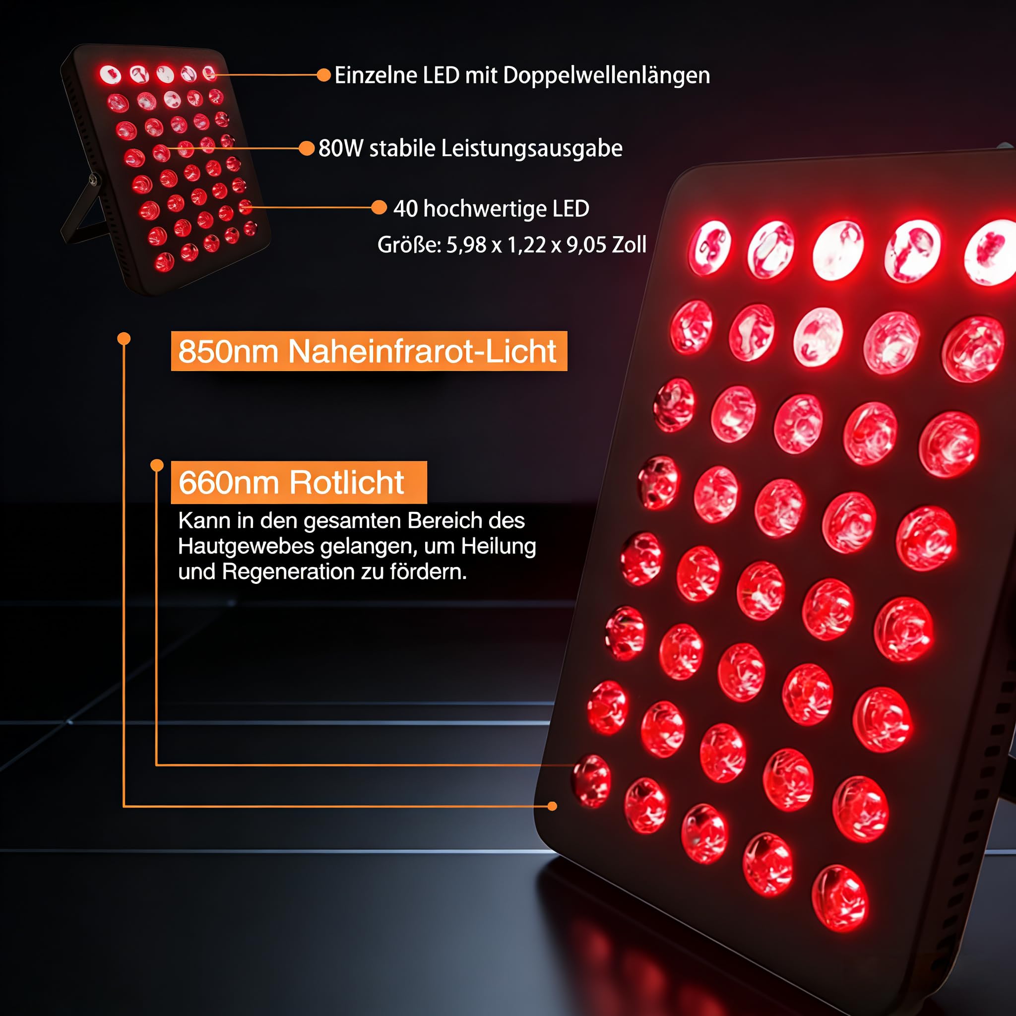 80 W 40 LED Near IR panel na podczerwień, 660 nm i 850 nm, podwójna fala, urządzenie do pielęgnacji domu z regulowanym timerem, w zestawie okulary ochronne do użytku domowego
