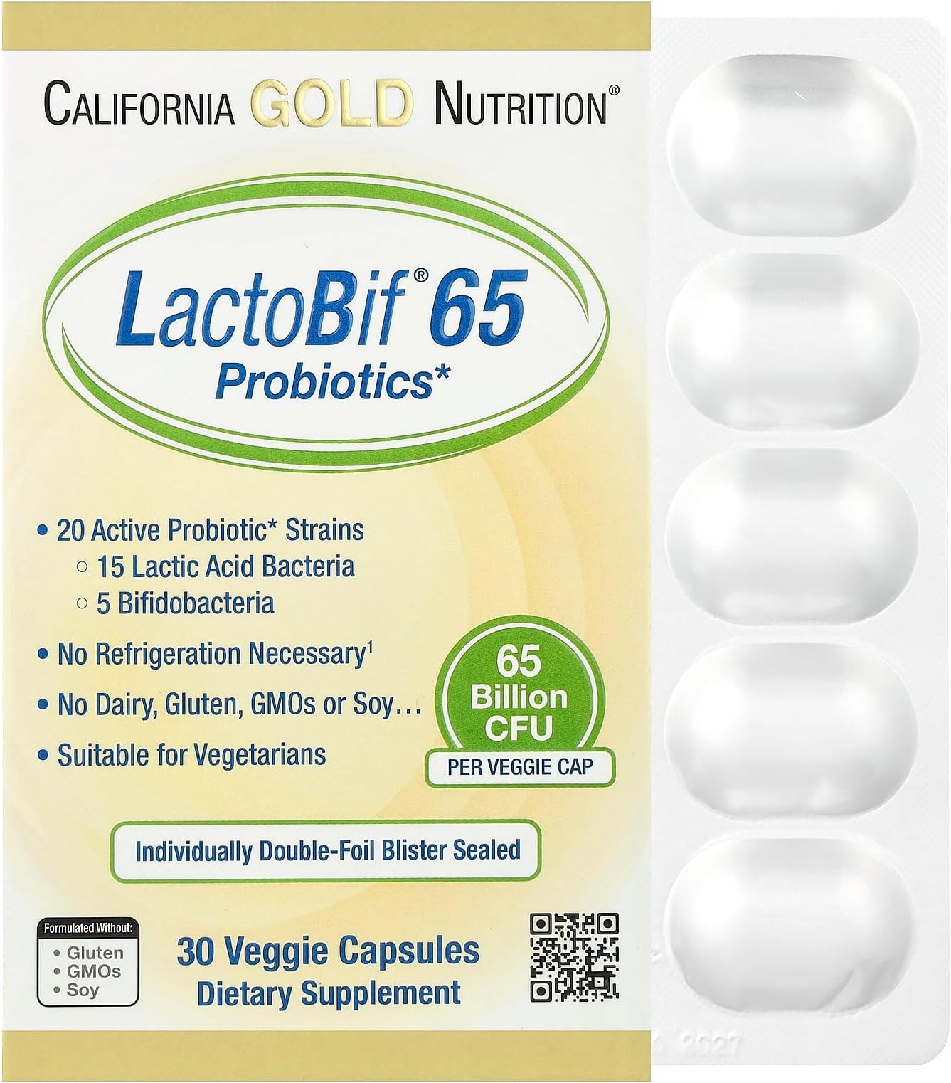 California Gold Nutrition, LactoBif® 65 Probiotics, 30 Veggie Capsules
