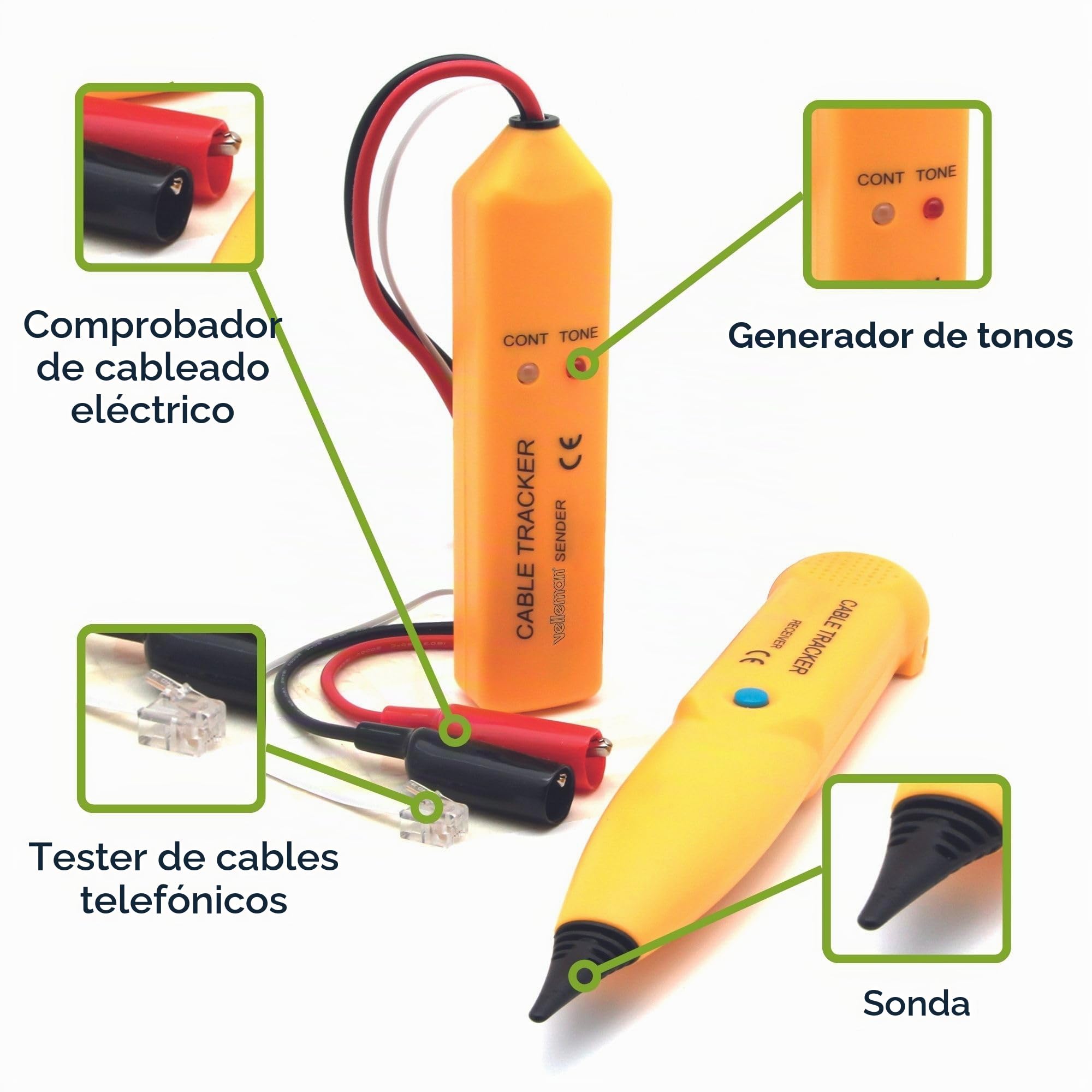 Velleman Localizador de cables y probador de cables con generador de tono para detectar interrupciones de alambre, cable perimetral para todas las cortadoras de césped robot, cableado eléctrico y