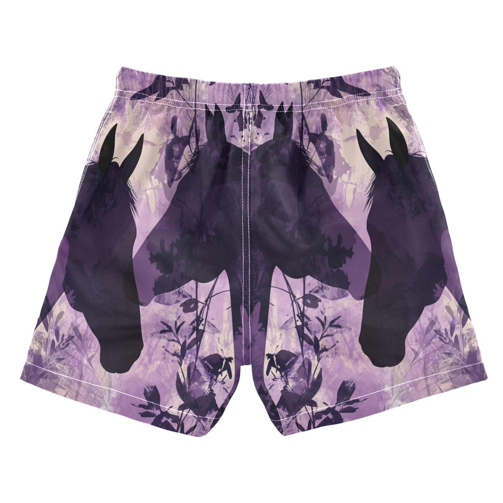 Jucciaco Boys Swim Trunk Quick Dry Beach Board Shorts Horse Animal Purple Leaves Swimwear for Kids