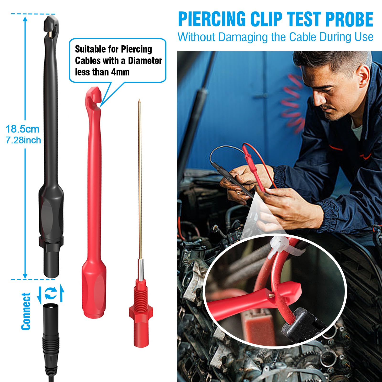 Puntali per test multimetro, set di puntali con clip coccodrillo sostituibili, sonde perforanti, clip coccodrillo, clip gancio per test, pinzette per test per multimetri elettrici digitali - 25 pezzi