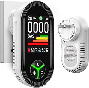 Gedsffati 4in1 Plug In Carbon Monoxide Detector and Flammable Nature Gas Alarm Combination Built-in Backup Battery 2.1'' HD Screen [CO Gas Temperature Humidity Sensor] for Home Indoor (White
