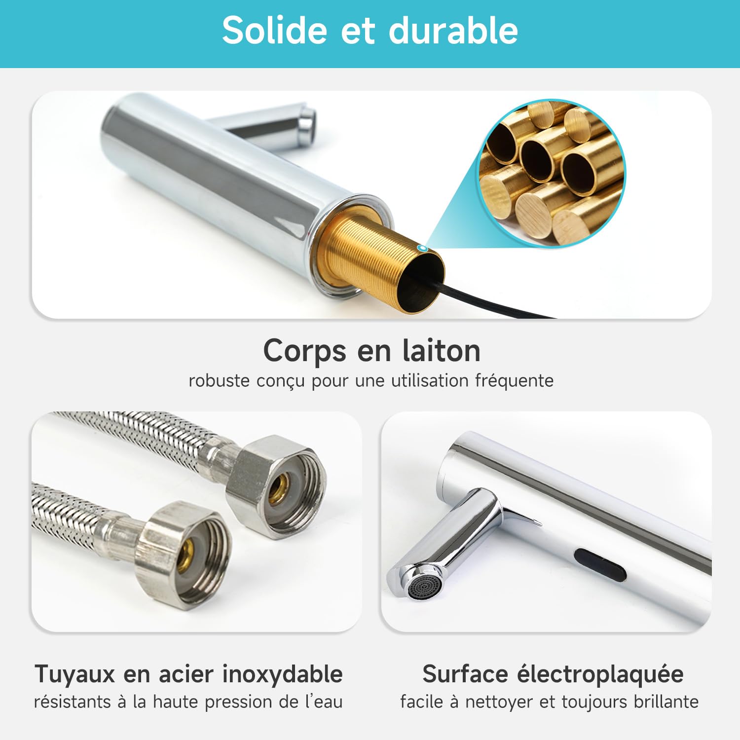 AIKE Robinet Commercial À Capteur Pour Salle De Bain, Sans Contact, Fonctionnant Sur Batterie, AK7501 Chrome