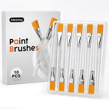 10 PCS Flat Paint Brushes, 1 Inch Acrylic Paint Brushes with Frosted Clear Acrylic Handles, Large Paint Brush Set for Acrylic, Oil, Watercolor, Gouache, Body Painting, Crafts, Rock Painting