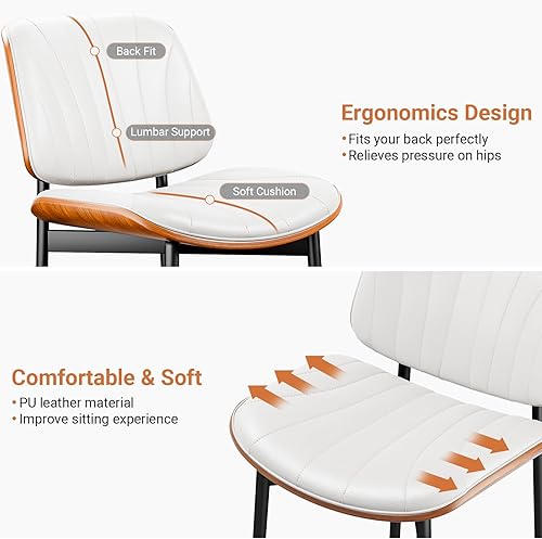 Miniatura 5 de Juego de 2 sillas de comedor con certificación FSC de mediados de siglo, sillas de comedor y cocina, sillas tapizadas de piel sintética para tocador