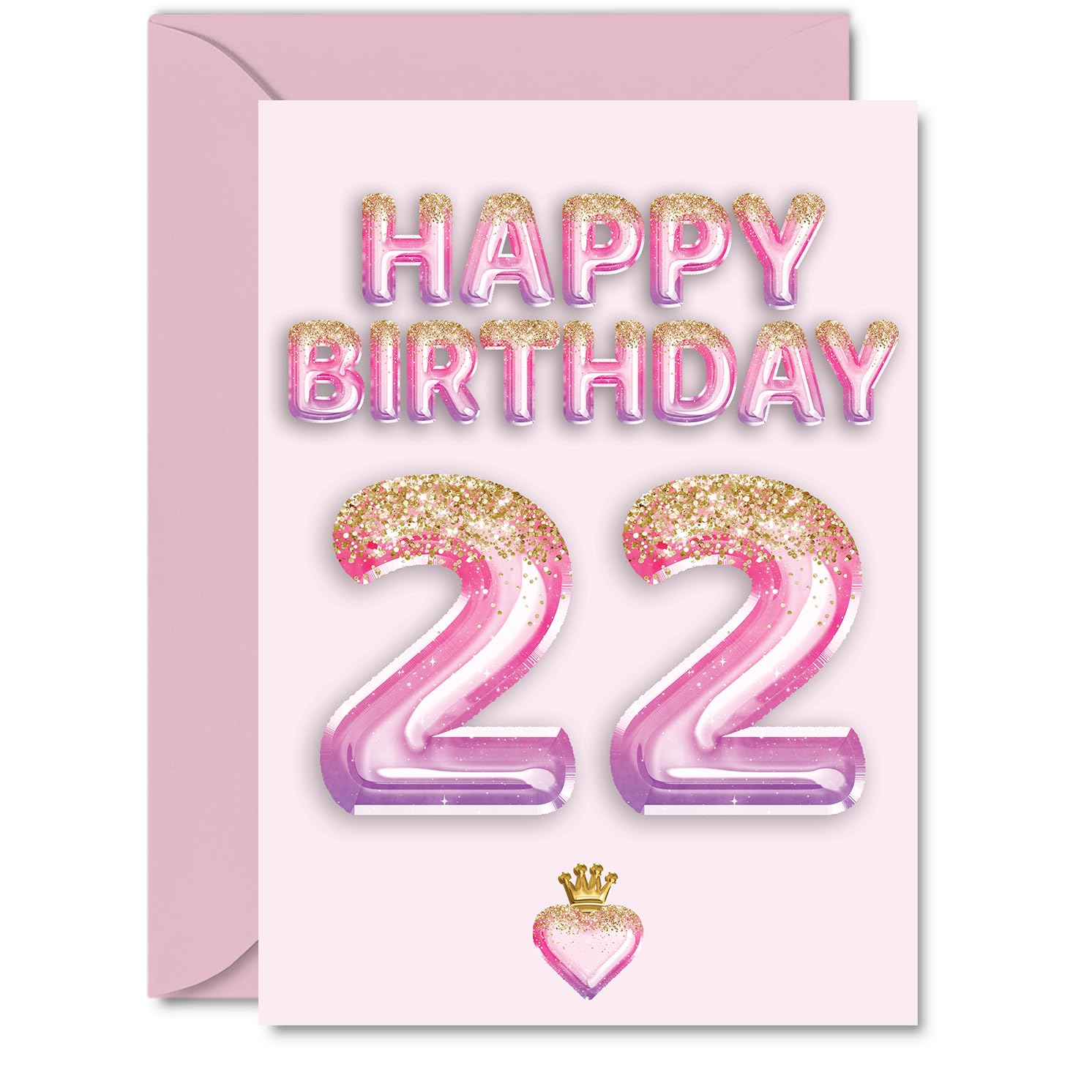 22nd Birthday Cards for Men Women - Pink & Purple Glitter Balloons - Happy Birthday Card for 22 Year Old Man Woman Friend Auntie Sister Cousin, A5 Bday Greeting Cards