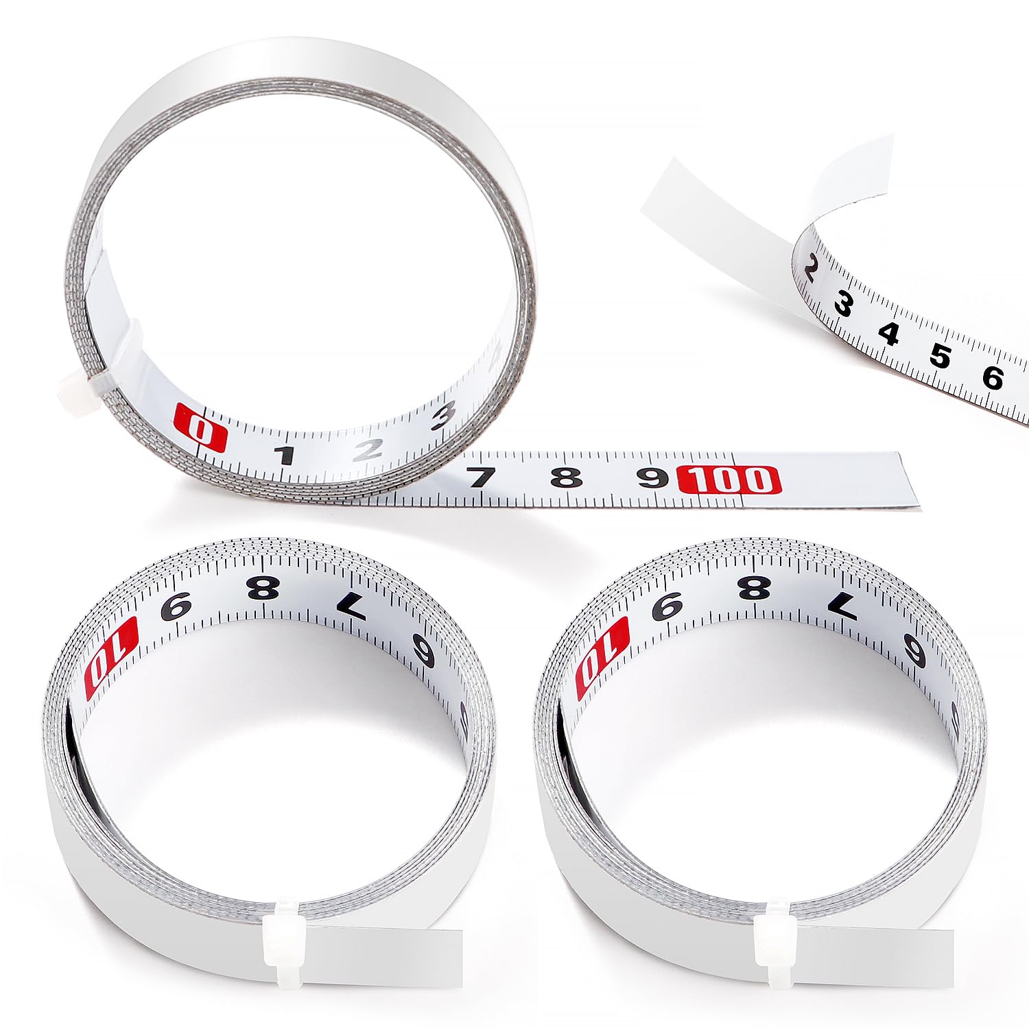 YIXISI 3 Pieces 1 m Self-adhesive Tape Metric, Self Adhesive Scale Ruler, Left to Right Steel Tape Measure for T-Track Router, Woodworking Tools, White