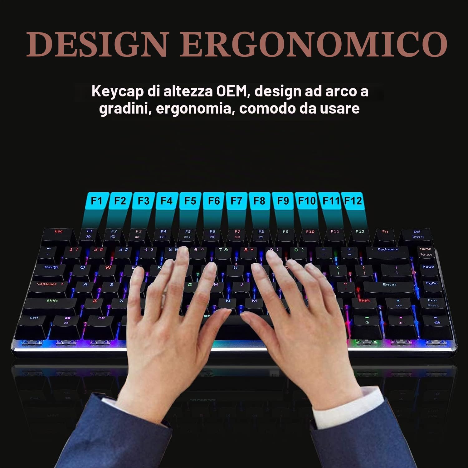 FELiCON AK33 Tastiera da Gioco Meccanica Cablata USB, Blue Switch 80% Gaming Keyboard con Retroilluminazione LED RGB Chroma Compatto a 82 Tasti QWERTY Anti-ghosting per PC, Laptop, Mac-Nero