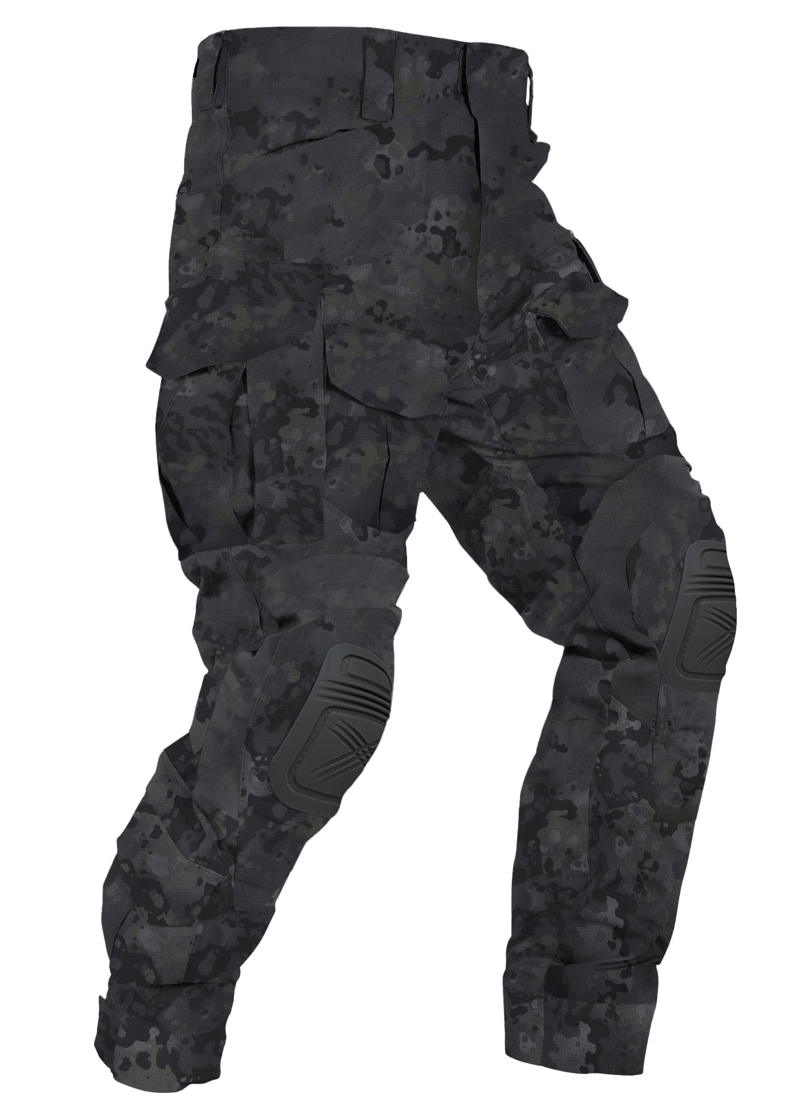OCANXUE Men’s Tactical Pants with Knee Pads Camo Cargo Pants Waterproof Hiking Pants 10 Pockets No Belt - 38 - Black Camo