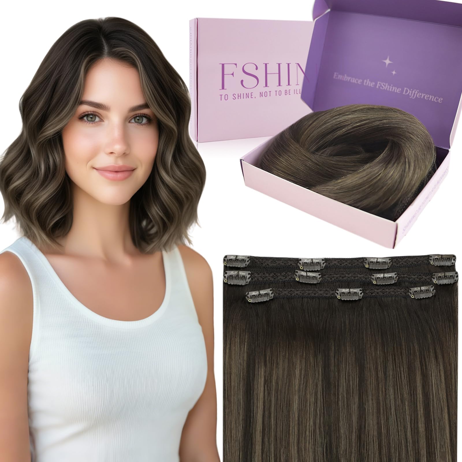 Fshine Clip Extensiones Humano 22 Pulgadas 55CM 120g Extensiones de Pelo Rubio Blanco Remy Hair Clip in Extensiones 7 Piezas Color 60 Extensiones de Cabello Natural Color 60 — view 51