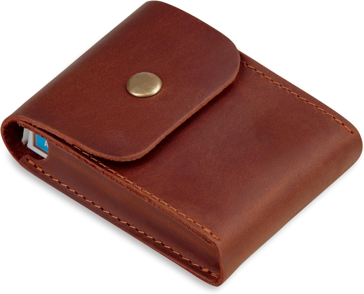 Playing Card Case, Leather Case for Board Games, Playing Card Holder, Card Deck Holder (Cognac)