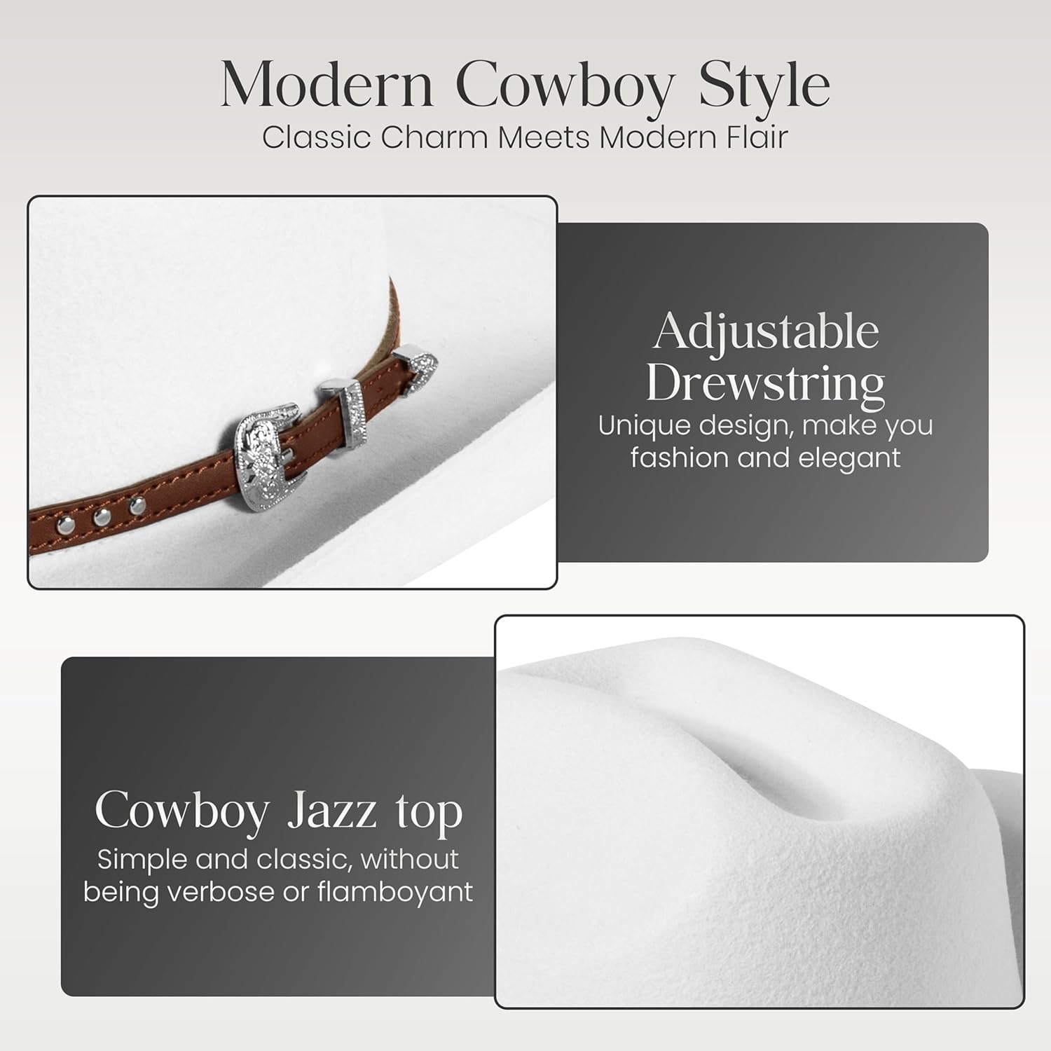 Handcrafted 100% Wool Western Cowboy Hat, Decorative Band, 3.5" Brim, Soft Lining, Sun Protection, Easy Clean - Image 2