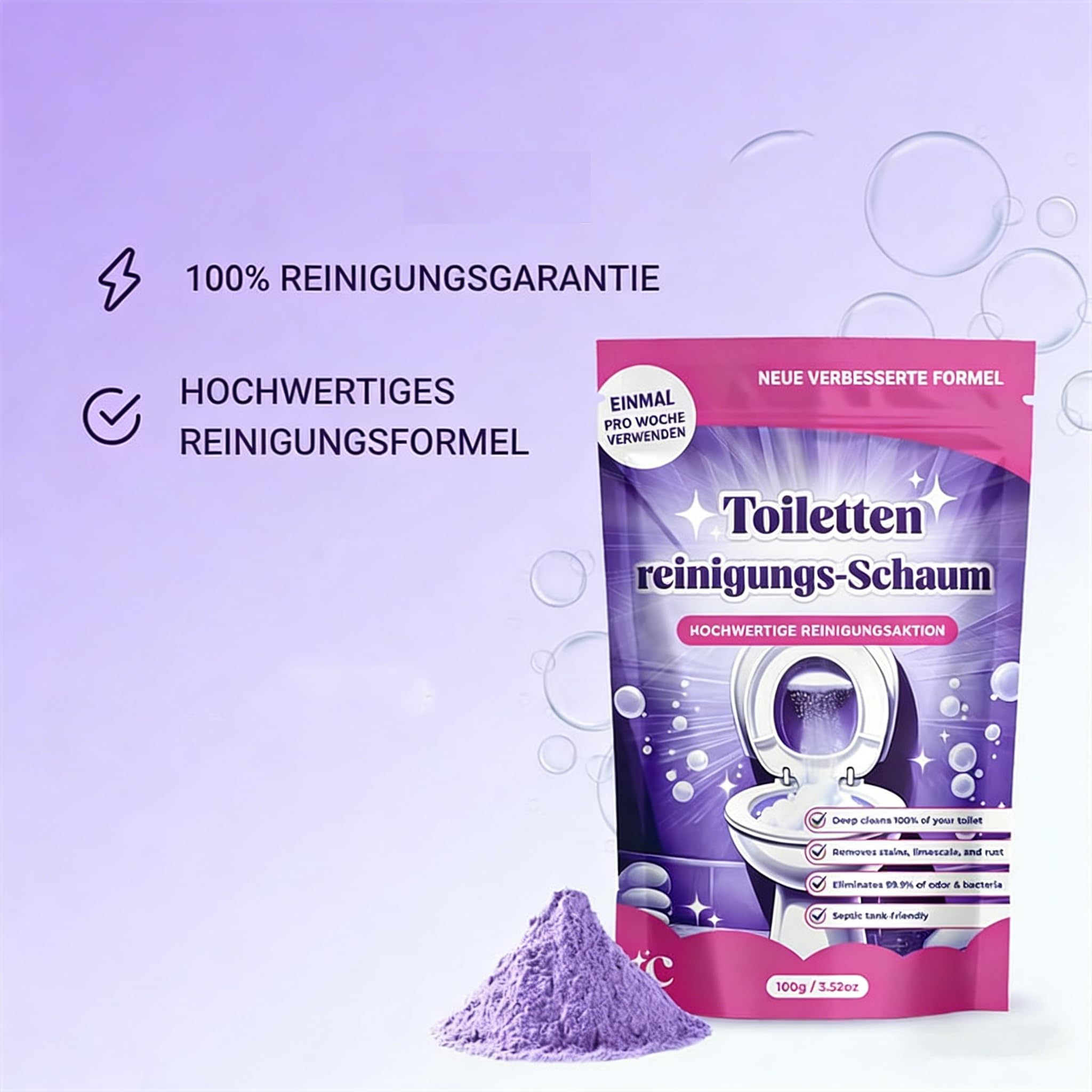 FIZZCLEAN 2026 Neuest Toilettenreiniger - Extrem Stark! Beseitigt Flecken In 20 Minuten, Entfernt Kraftvoll Kalk & Urinstein, Sorgt Für Glanz Und Frischen Duft (100g)