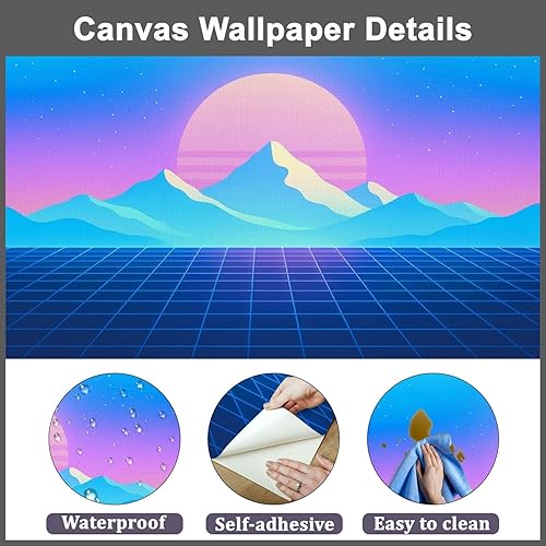 Miniatura 8 de Mural de pared moderno para despegar y pegar, con ondas de vapor retrowave synthwave retro, paisaje del mundo, autoadhesivo, removibles, calcomanías