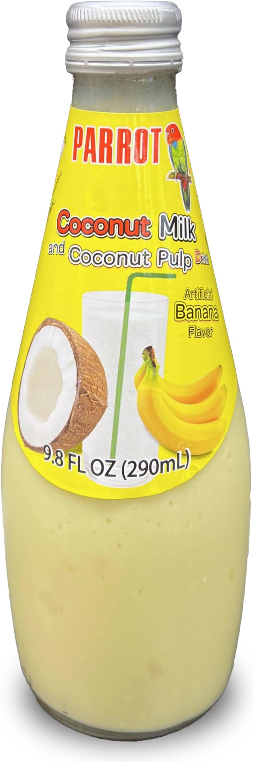 Parrot Coconut Milk Drink with Pulp and Banana Flavor 290ml 9.8 fl. oz. (Pack of 12)