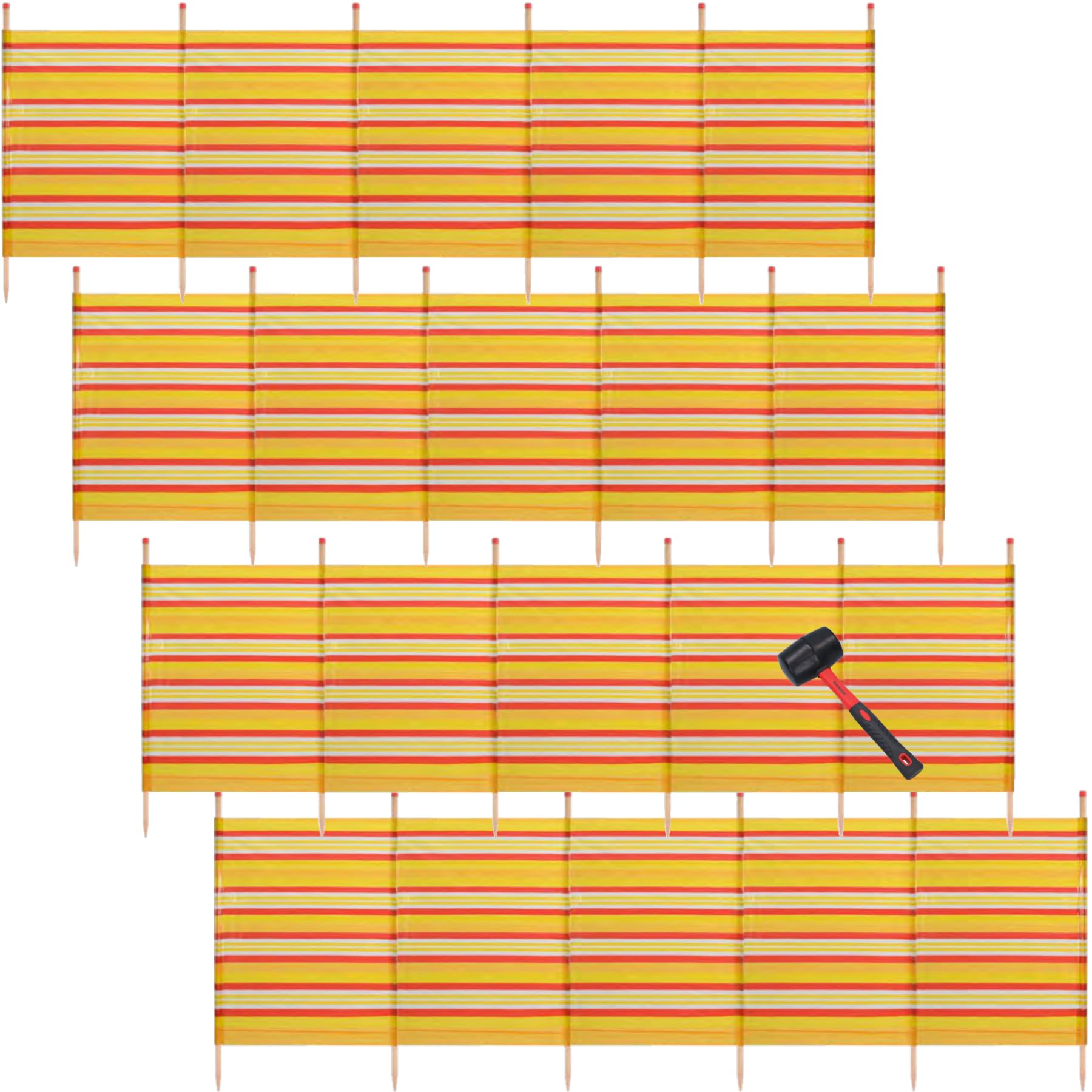 AB Tools 4 PACK 6 Pole Windbreak & Mallet Beach Shelter 1.2m by 3.7m Screen Stripe