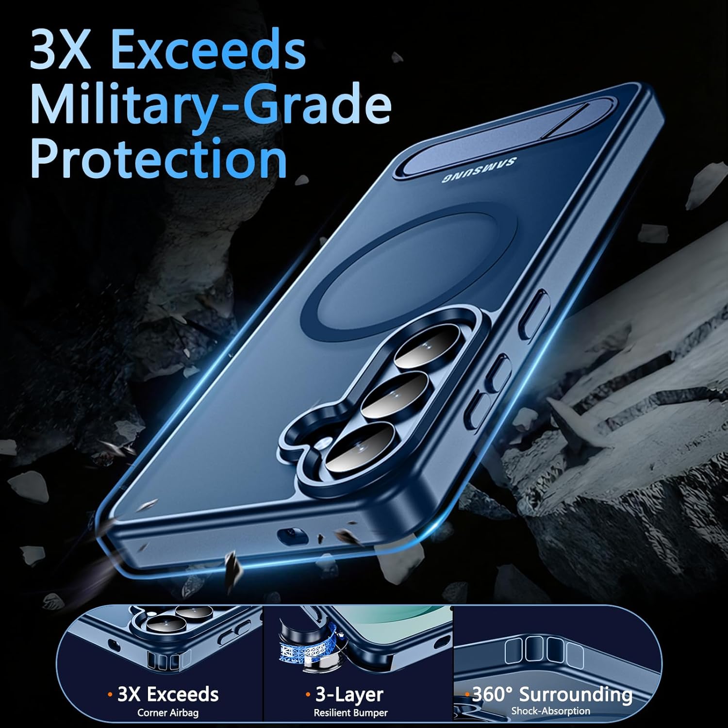 For Samsung Galaxy S26 Plus Case with Stand&Screen Protector,Strong Magnetic Galaxy S26 Plus Phone Case[Adjustable 3 Kickstand Ways] Military Protection Galaxy S26+ Case Slim Shockproof 5G Cover,Blue