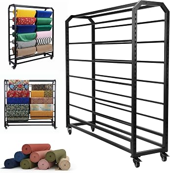 12 Rod Commercial Fabric Roll Storage Rack, Double Side Commercial Fabric Roll Storage Rack with Wheels, Textile Organizer Holder for Leather Curtain Studio Wallpaper