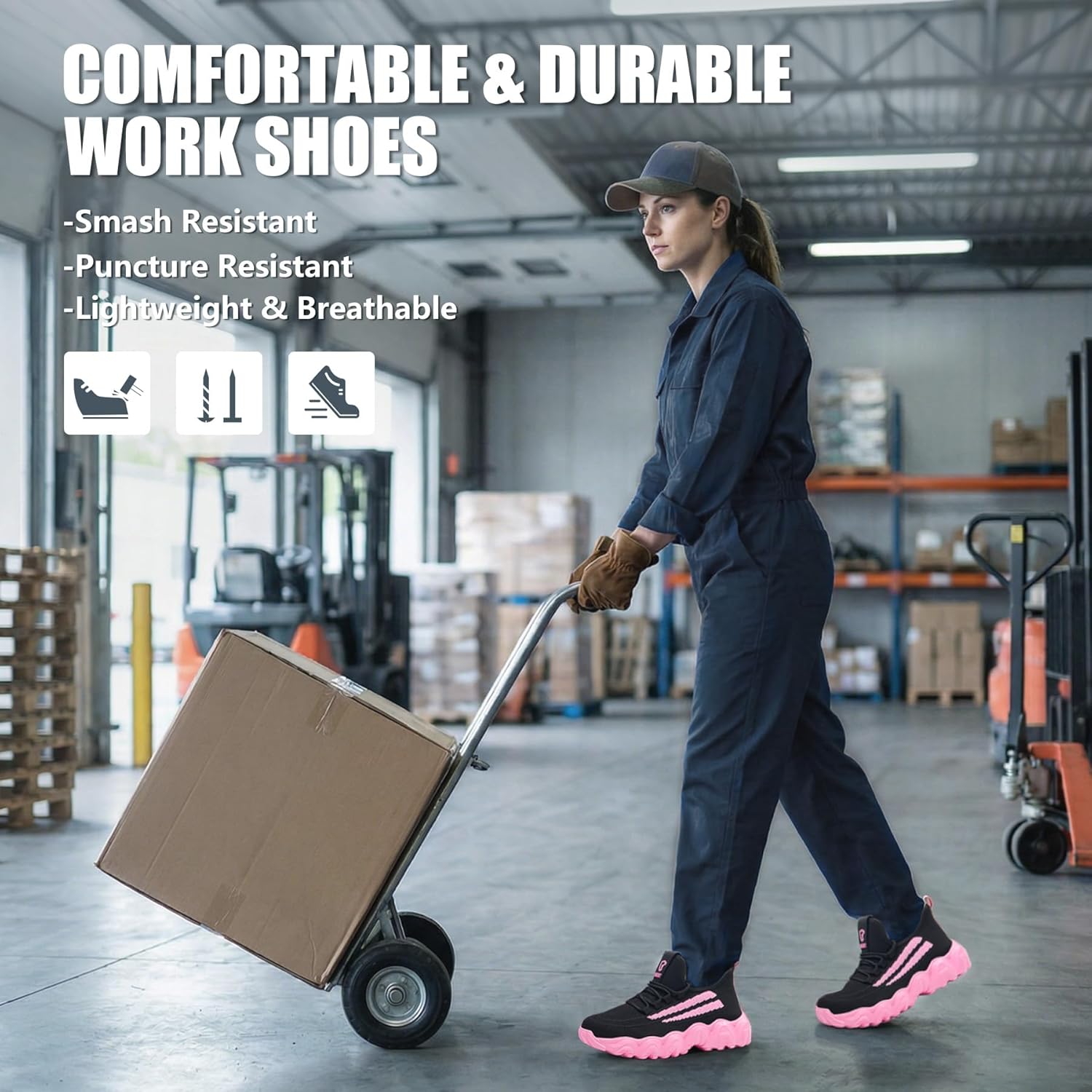 Hogent Steel Toe Shoes for Men Women, Ultra-Lightweight Work Shoes with Shock-Absorbing, Breathable Safety Sneakers Idel for Construction, Warehouse, Factory