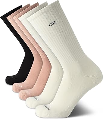 Calvin Klein Mens 5 Pack Moisture Wicking Cushioned Athletic Crew Socks | Soft Terry Footbed With Breathable Mesh Venting and a Reinforced Heel, Supportive Comfort for Workouts and Active Days