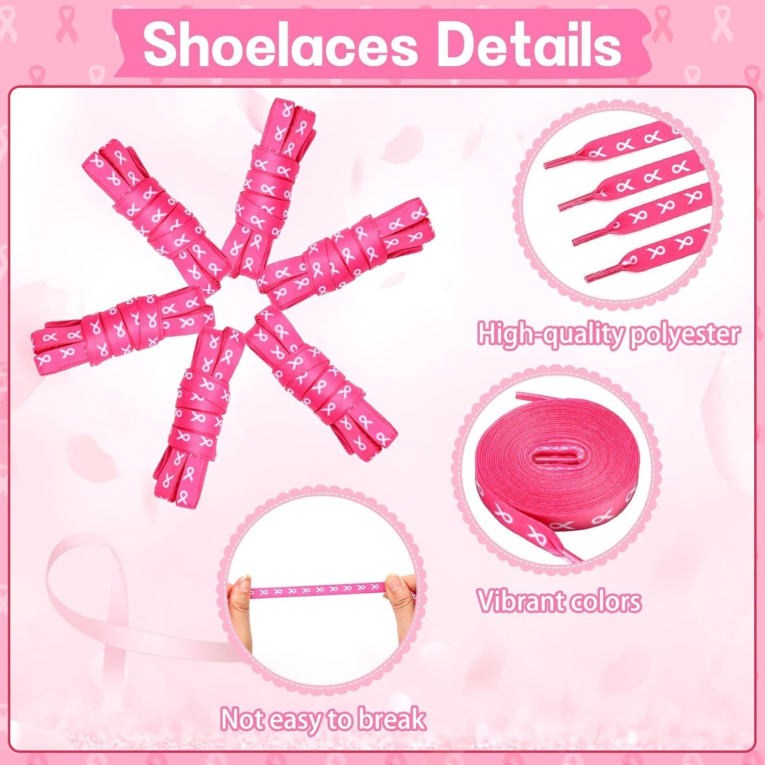 12 Pairs Breast Cancer Awareness Shoelaces image 2