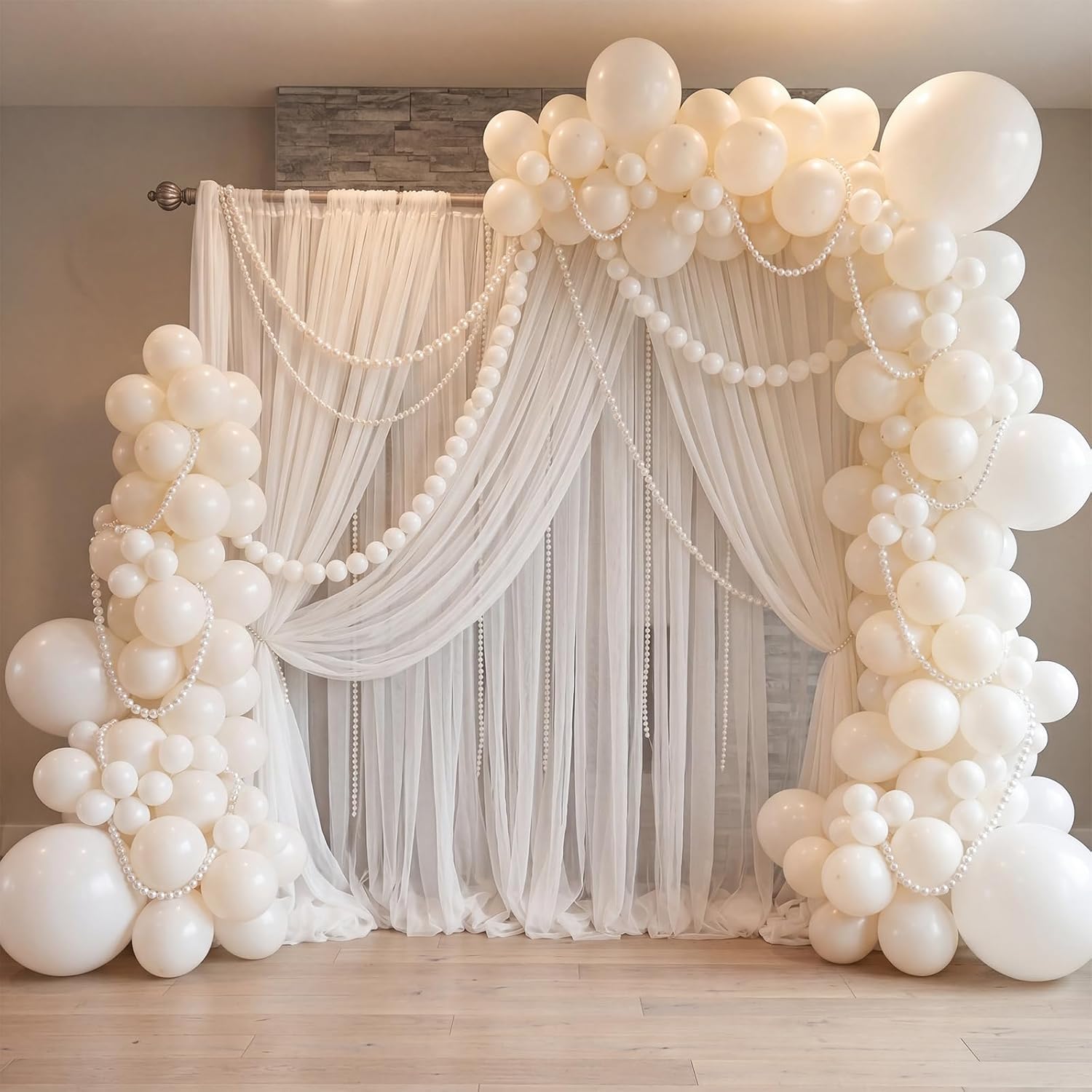 Giant Wedding Pearl Garland Decorations Kit, 259 Pcs White Bead Garland with Different Size Balloons, Large Pearl Decor for Bridal Shower Engagement Reception Birthday Baby Shower(White)