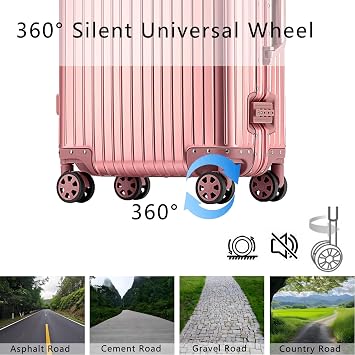 FREEFLY All aluminum hard Shell Suitcase Cabin Suitcase Carry on Luggage Medium Suitcase Lightweight Suitcase with 4 Silent Wheels,Pink,22in