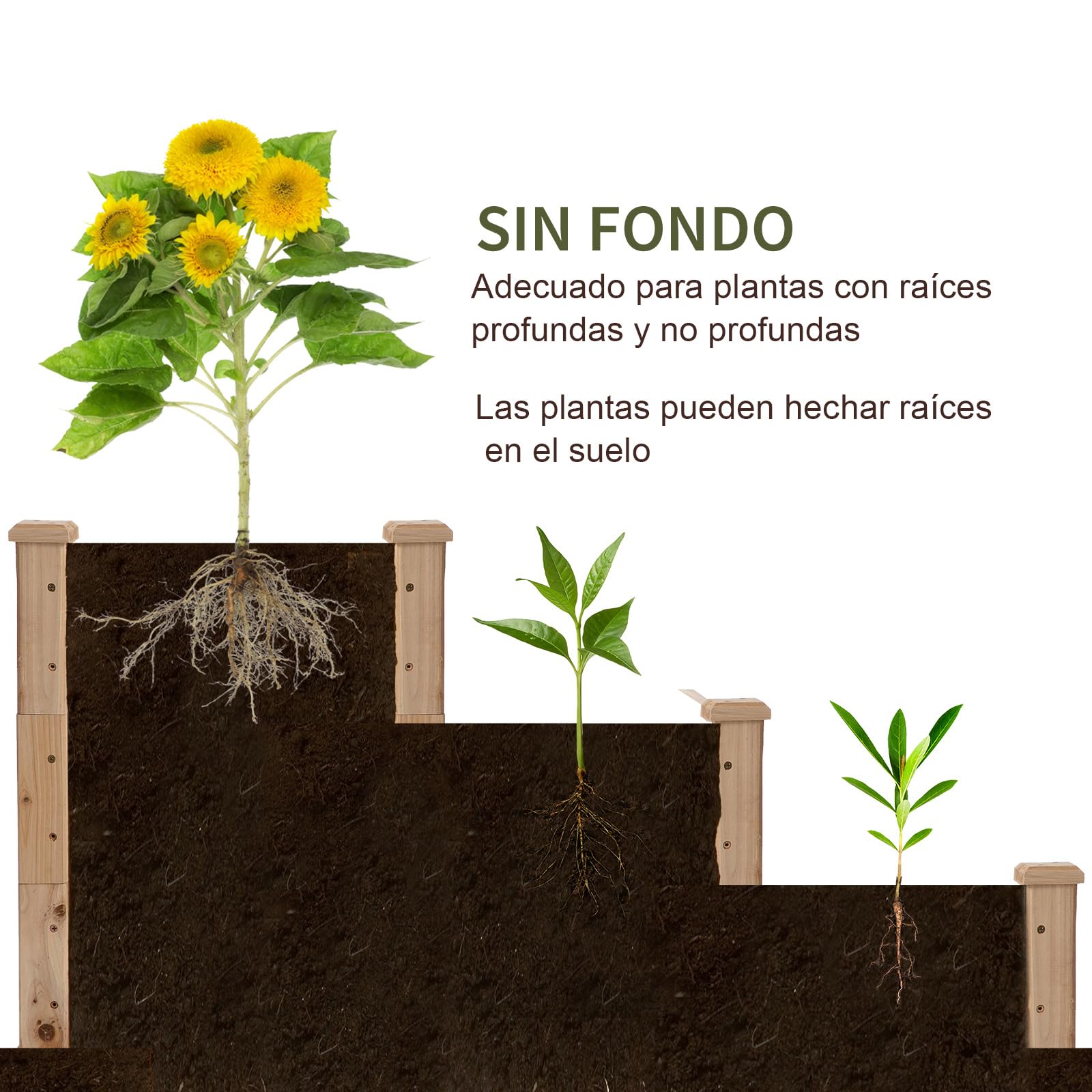 Outsunny Jardinera Exterior Grande de Madera Arriate de Jardín de 3 Niveles con Diseño de Escalera Huerto Urbano para Cultivos Plantas Flores para Patio Terraza Balcón 120x120x56 cm Natural