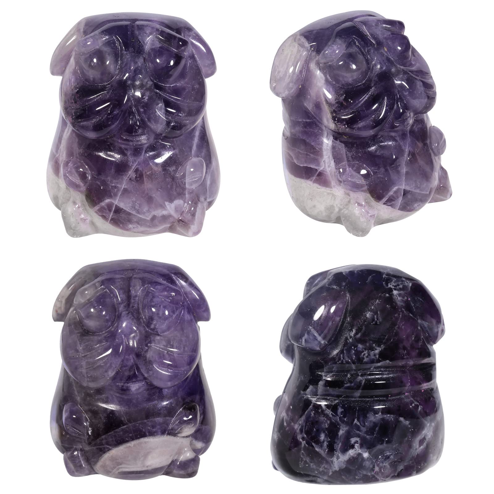 Nupuyai 2pcs Amethyst Mini Crystal Stone Statue Carved Animal Pug Dog Puppy Pekinese Set of 2 - Image 3
