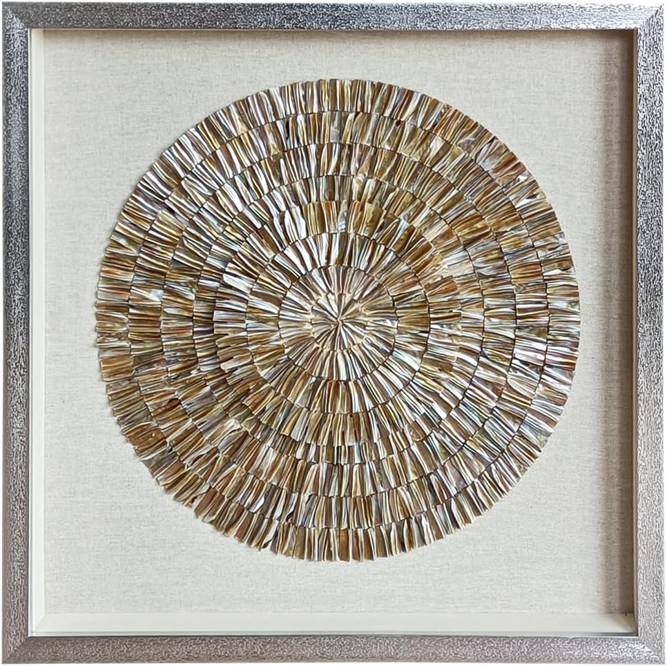 ARTECORS 24"x24" 3D Handmade Wall Decoration with Shadow Box Framed Front Glass for Living Room Dining Room Entrance Corridor Bedroom wall Decor (Pearl Shell 24"x24")