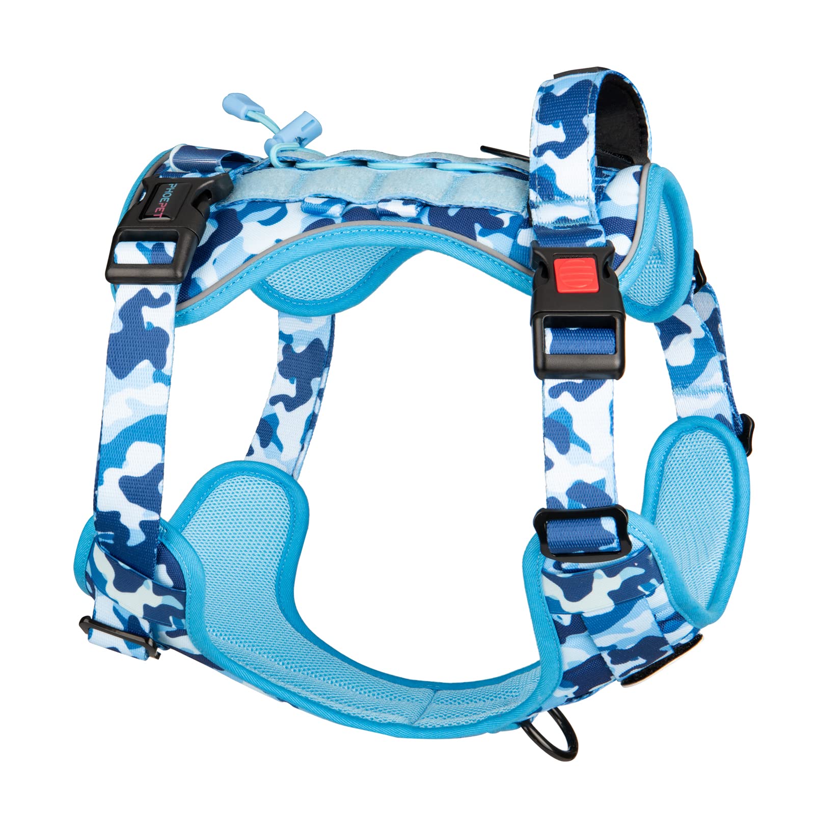 PHOEPET No Pull Tactical Dog Harness,Service Dog Vest with Molle & Loop Panels,Easy Control with Handle for Medium Dogs(Ocean Blue,M)