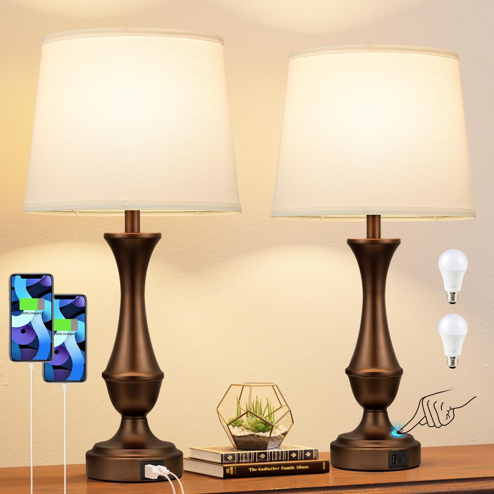 Photo 1 of Seealle Touch Table Lamp with USB C+A