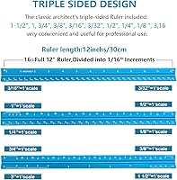 Vista 2 de Regla de escala arquitectónica, medidas imperiales de 12 pulgadas, regla triangular de arquitecto de aluminio grabado con láser para arquitectos