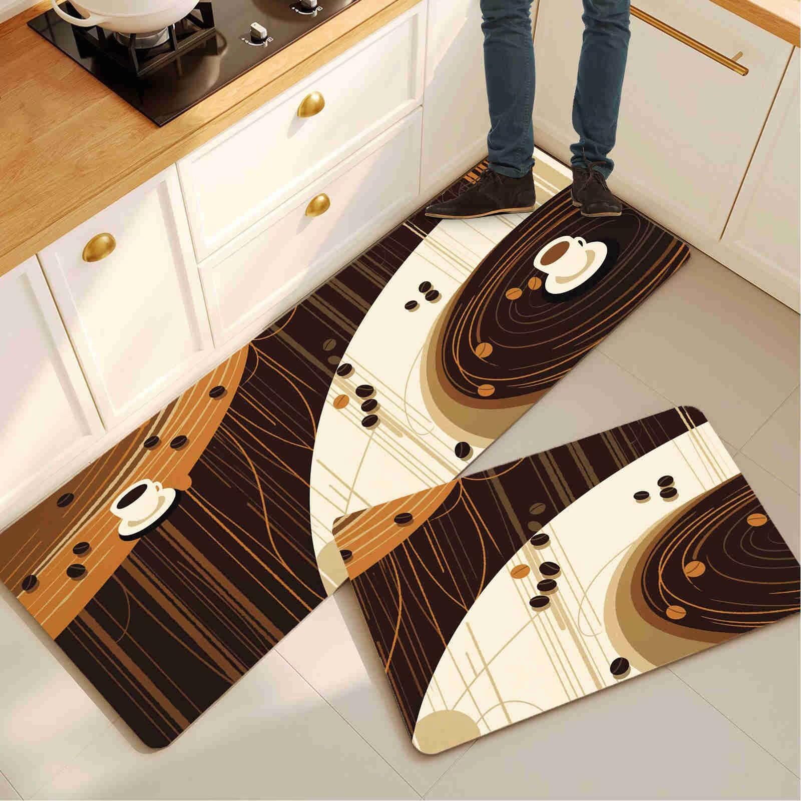 Tapis Cuisine Lot de 2 Tapis de Cuisine Antidérapant et Lavable et à Séchage Rapide, Tapis de Sol Absorbant Tapis Couloir, Tapis de Cuisine Devant Evier Tapis de Couloir Taupe 45x70cm+45x140cm 14-1257